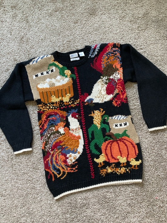 Ashley Sweaters - Vintage 90s Farm Animal Pumpkin Chicken Autumn Fall Harvest Sweater Ashley sz S
